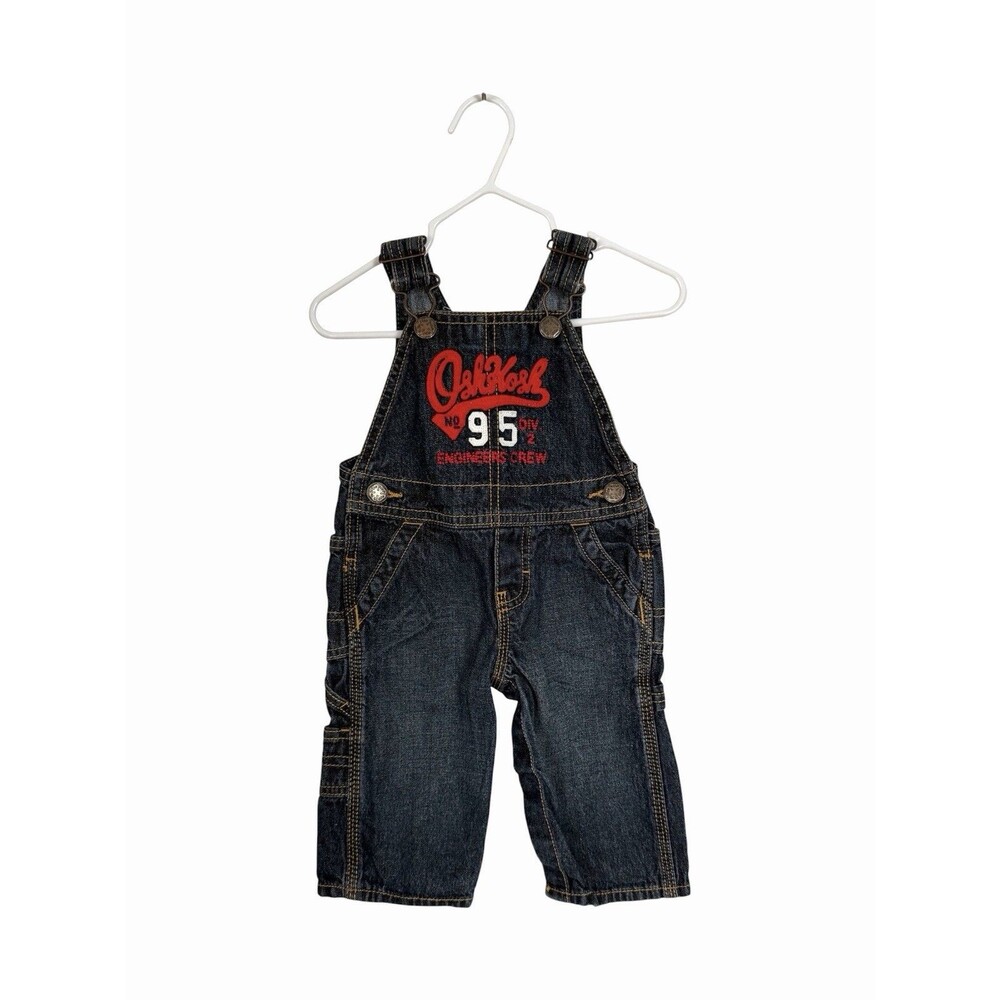 OshKosh B'gosh Baby Boys Sz 6 Months Blue Denim Cargo Vestbak Overalls Cotton